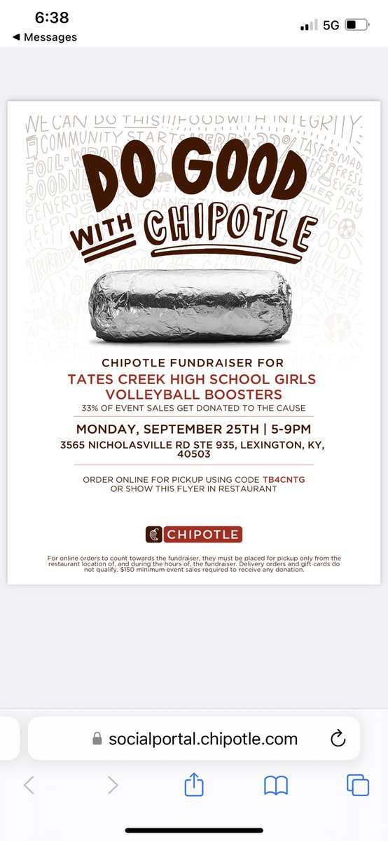 🚨Tomorrow🚨Spirit Night at Chipotle! Show this flyer at Chipotle to help us raise funds for the TCVB program!