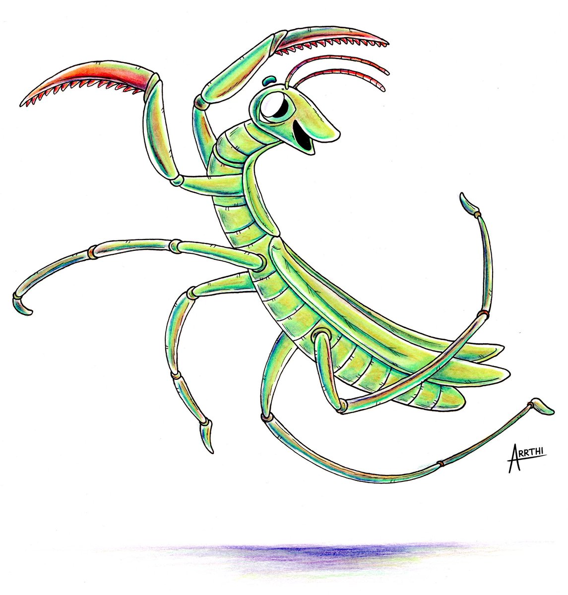 My <a href="/AnimalAlphabets/">Animal Alphabets</a> for Mantis! Not my usual choice of creature but I definetly had fun drawing this one! 🤩Thanks &amp; Happy AA Monday y'all ✨️✨️✨️ #AnimalAlphabets #kidlit #characterdesign #kleinekunstklasse #cartoon #drawing #arrthi