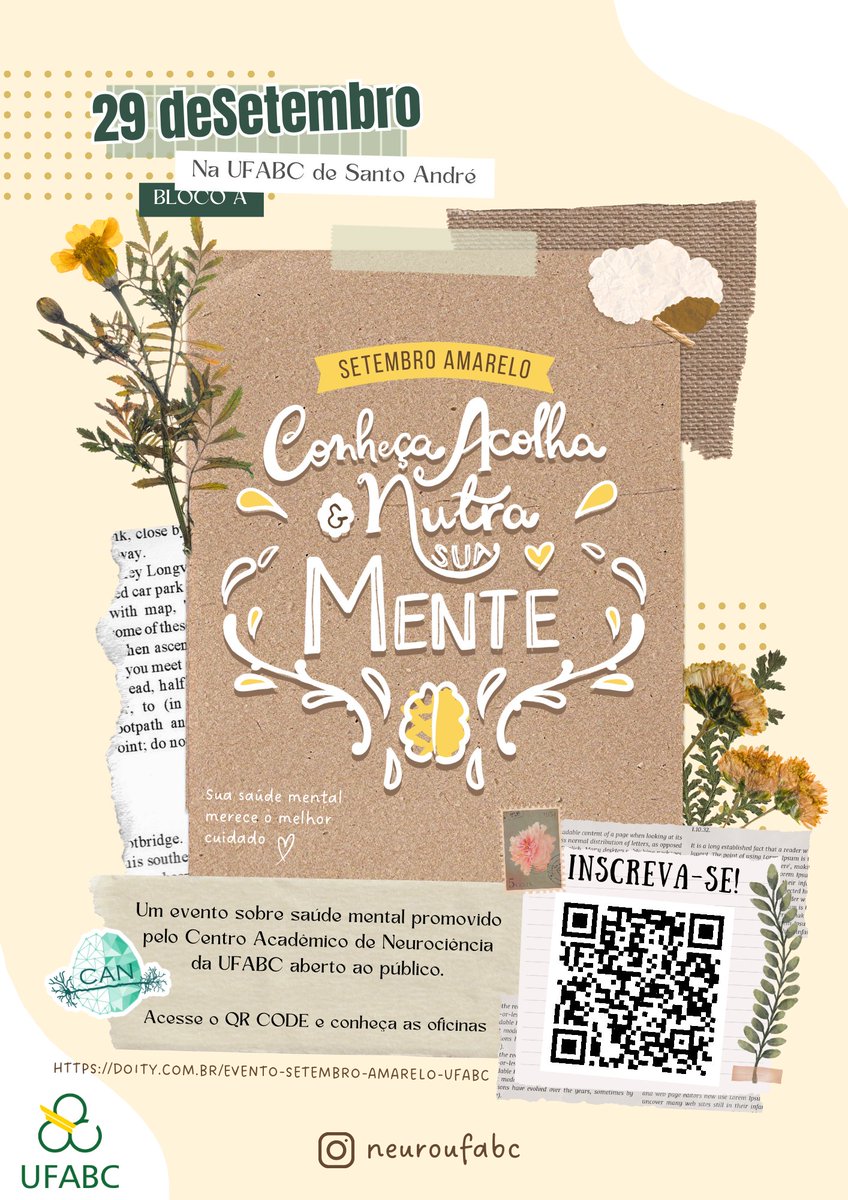 CANufabc's tweet photo. Olá Neurótic_s!

Quadri começou e já estamos como??

Vem passar uma tarde com a gente e aprender algumas técnicas p/ diminuir estresse e ansiedade!

Marca aí 29/09 às 14h30 Campus Santo André
Tá no Terceirão? Pode vir tbm

Inscreva-se pelo site↓↓↓
https://t.co/Wys2DgTN3m https://t.co/dq2H4VX5WG