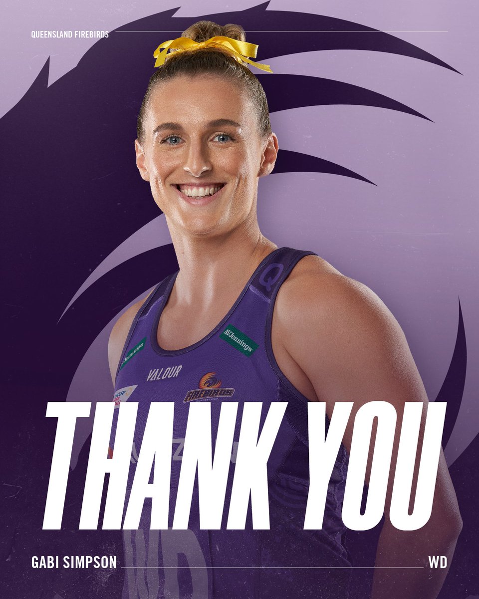 FirebirdsQld's tweet photo. Queensland Firebirds thank Gabi Simpson for an incredible 11-year stint in the purple! 💜

Read more here 👉 https://t.co/FVAd6bJ9gH https://t.co/42BPgR8yQo