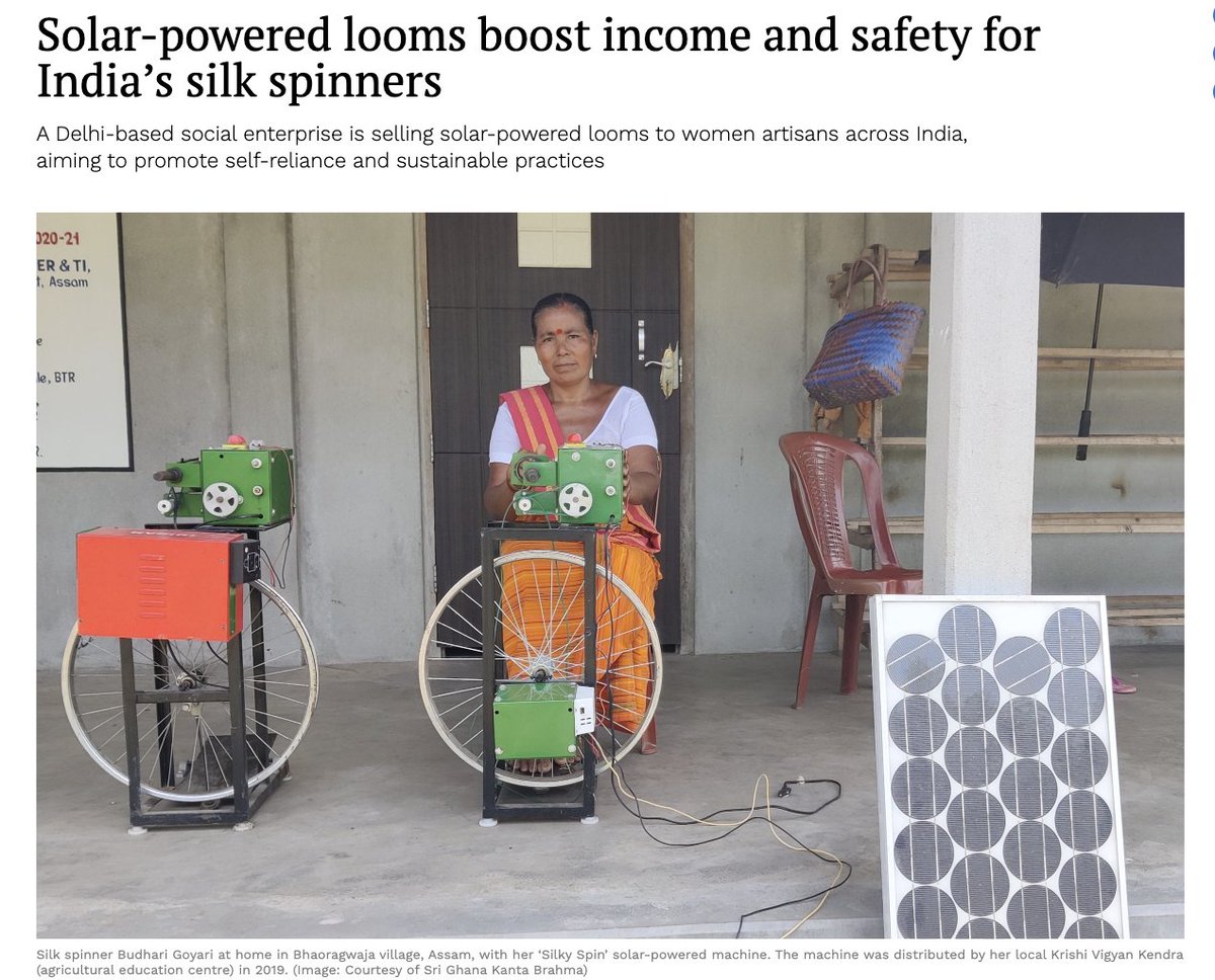 Beyond solar-powered spinning machines, <a href="/ReshamSutra/">Resham Sutra</a> is hoping to bring the silk industry a step closer to carbon neutrality via its use of solar power throughout the supply chain.

Learn more about the CEEW-<a href="/Villgro/">Villgro</a> #PoweringLivelihoods supported enterprise in <a href="/third_pole/">The Third Pole</a>👇