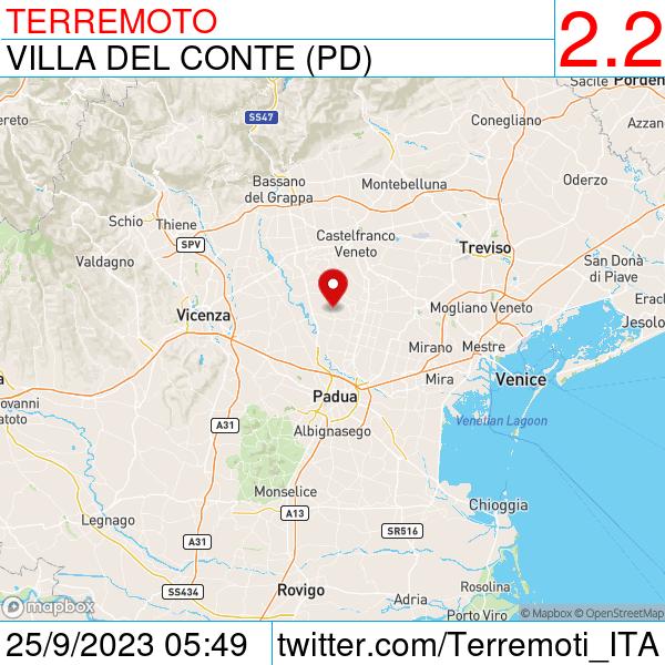 Lieve #terremoto alle 05:49
Epicentro: Villa del Conte (PD)
Magnitudo: 2.2
Dettagli: terremoti.ingv.it/event/36275031