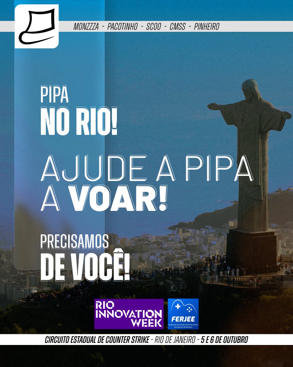 pipa_gaming's tweet photo. 🎮 Ajude a PIPA a Realizar seu Sonho no CS:GO! 🎮
https://t.co/KXmEVvMAUz
Nossa equipe está na SEMIFINAL do Circuito Estadual do Rio de Janeiro, durante o evento do Rio Innovation Week, mas precisamos de VOCÊ 🫵🏻 para tornar a ida do nosso time ao evento realidade… https://t.co/rUq4sClHLp