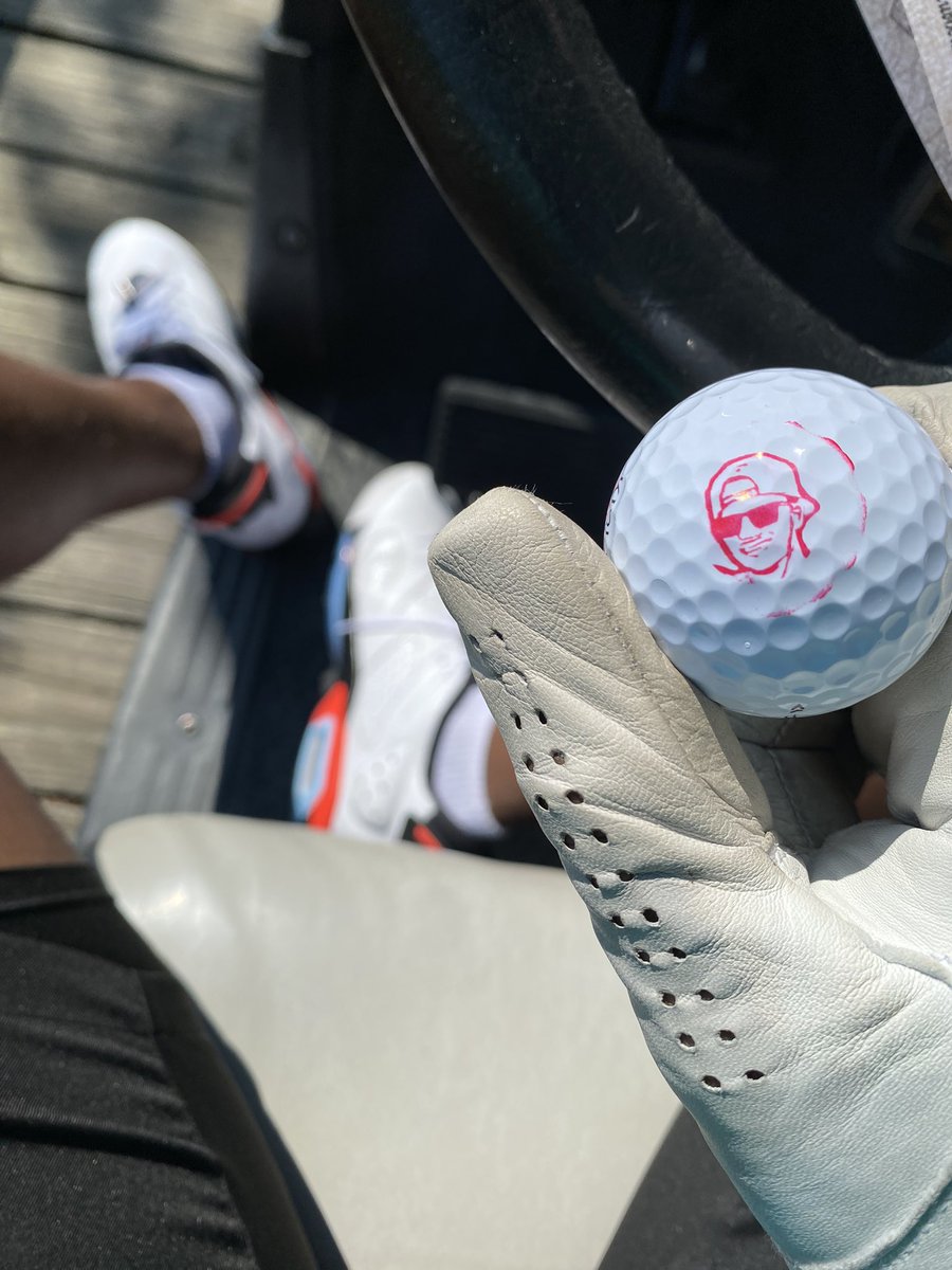 My wife bought me this stamp with my
face on it to personalize my golf balls.

1. This is the greatest thing in my bag right now.

2. I hope she knows I have to play more to appreciate the gift. 

3. See 2.