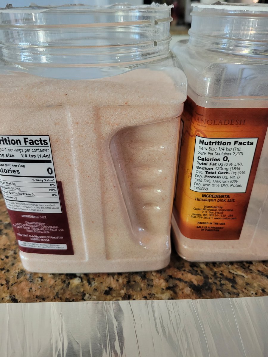 tybardy's tweet photo. @Costco out here cutting their pink salt with BS. New pink salt is almost white and has more sodium for the same serving size. Garage move Costco... https://t.co/Wp4MbrsnLJ