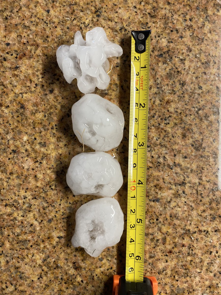 KateKSchenck's tweet photo. @wfaaweather Pete, here’s our 1.5-inch hail in NE Richardson at 6:40. Make my squash plant local tv famous!!!❤️ https://t.co/o1nOlDmq7k