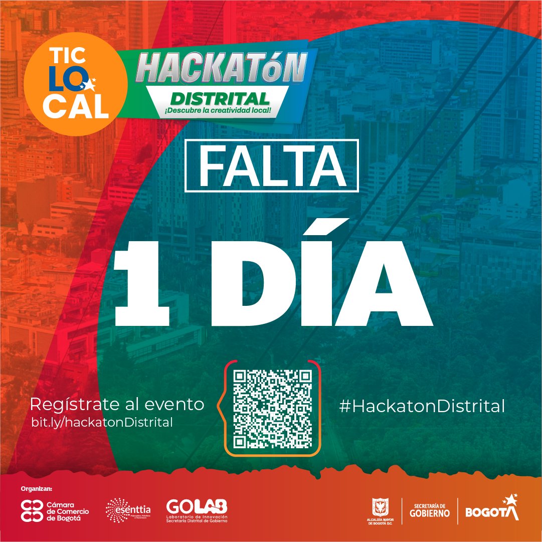 Descubre mañana en la #HackatónDistrital . ¡El conteo regresivo ha comenzado! Acompañanos mañana como equipo local de innovación en la gran Hackatón Distrital.