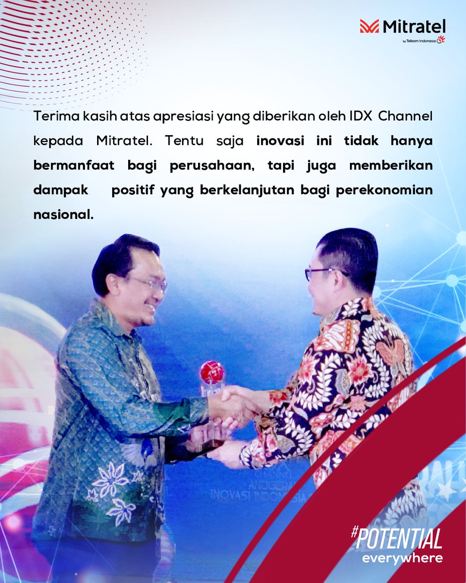 mitratel_dmt's tweet photo. Inovasi layanan yang #PotentialEverywhere merupakan wujud komitmen Mitratel dalam terus memberikan manfaat yang lebih besar bagi pelanggan, masyarakat, investor dan pemerintah Indonesia.

Terima kasih kepada Mitratelians atas dukungan yang telah diberikan kepada kami! https://t.co/3QIM96NQHg