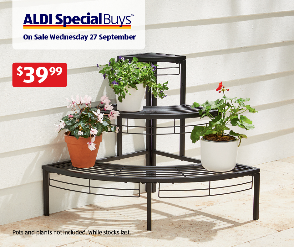 Add a touch of elegance to your outdoor oasis with our Decorative Flower Steps, crafted with a rust-resistant coating, perfectly ready to display your favourite potted plants. On sale this Wednesday 27 September, to.aldi.in/48ljUNk