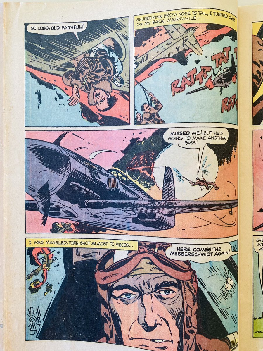 Ferocious sky combat: “I was a B-17, one of those big four-engined jobs better known to the public as a Flying Fortress.” Air War Stories issue 1 (Dell Comics, 1964), art by Sam Glanzman, scripts by Paul S. Newman. Cover unknown. #warcomics #militarycomics