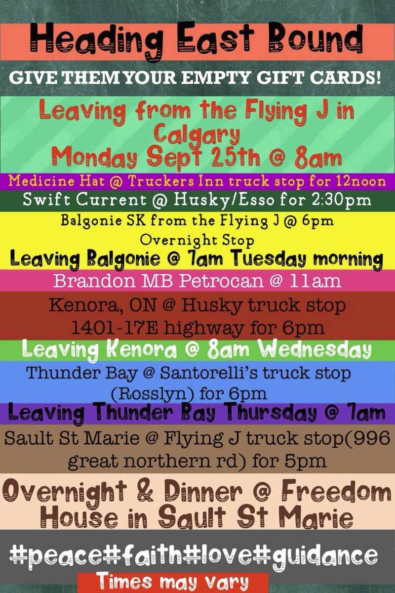 TiktokScientist's tweet photo. Do you have some empty gift cards laying around that you would like to get rid of? Now is your chance! Tomorrow, the #savethechildren convoy is heading east from Alberta! Here are a list of stops for the next few days.
#ronclark #ronclarkfreedomadvocate #1MillionMarch4Hate https://t.co/mRdbE7U44v