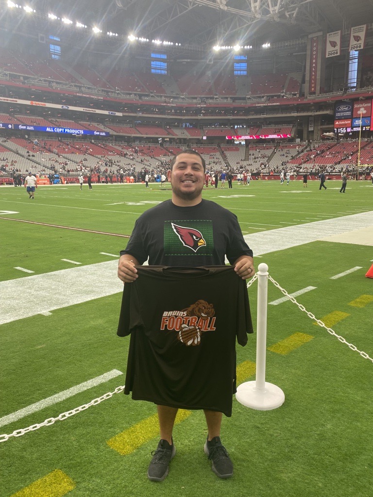 TGBHS_BRUINS's tweet photo. TGB's very own head football coach, Francisco Rangel, was repping TGB on the Arizona Cardinals sideline today.  Way to go, Coach Rangel.  Your hard work and dedication are truly noticed! #onceabruinalwaysabruin #championsofexcellence #thisiswhoweare #pxunext #tgbrocks https://t.co/6suu545wOc