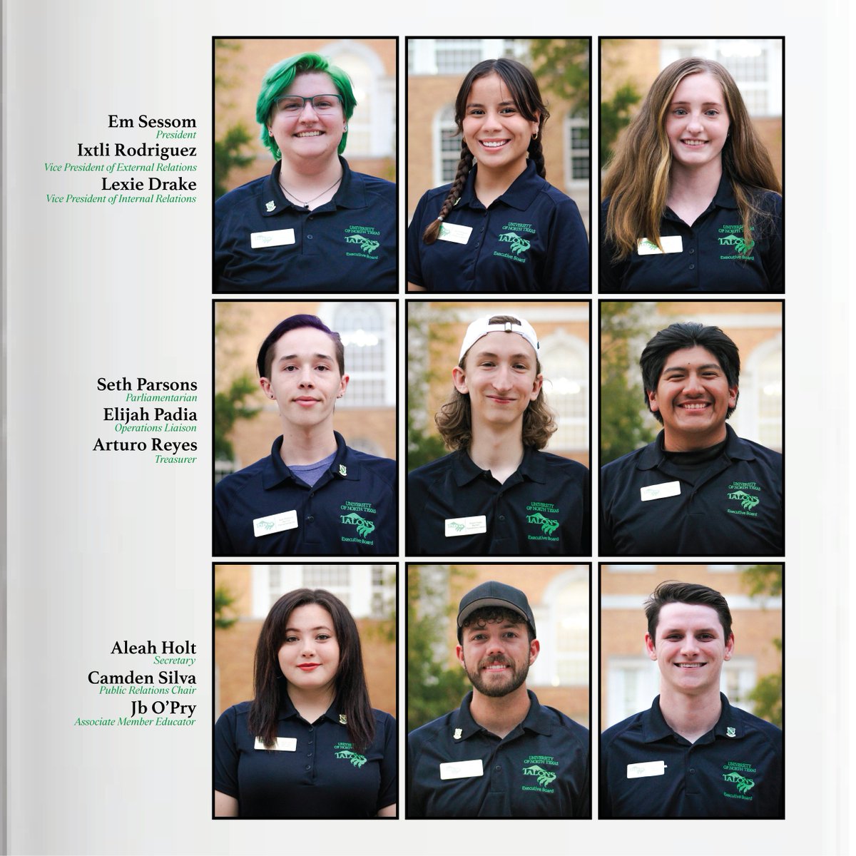 Meet our Executive Board for the 2023-2024 academic year! 💚
#unttalons #unttraditions #unt #gmg