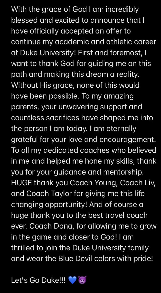 So blessed to be a Blue Devil! Go Duke💙😈 #committed <a href="/DukeCoachYoung/">Marissa Young</a> <a href="/oliviaadyan/">“Coach Liv” Olivia Watkins</a> @Taylor_Wike_ <a href="/nicoleeschaffer/">Nicole Schaffer</a>