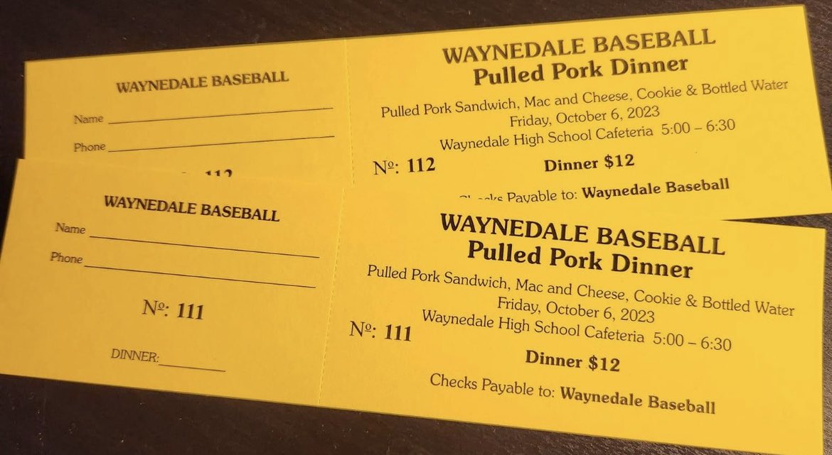 WaynedaleBSB's tweet photo. Tickets are $12 and include a sandwich, macaroni &amp; cheese, a cookie &amp; a bottle of water. Limited walk up dinners available, please preorder! #ItTakesAVillage https://t.co/muIGkqHWap