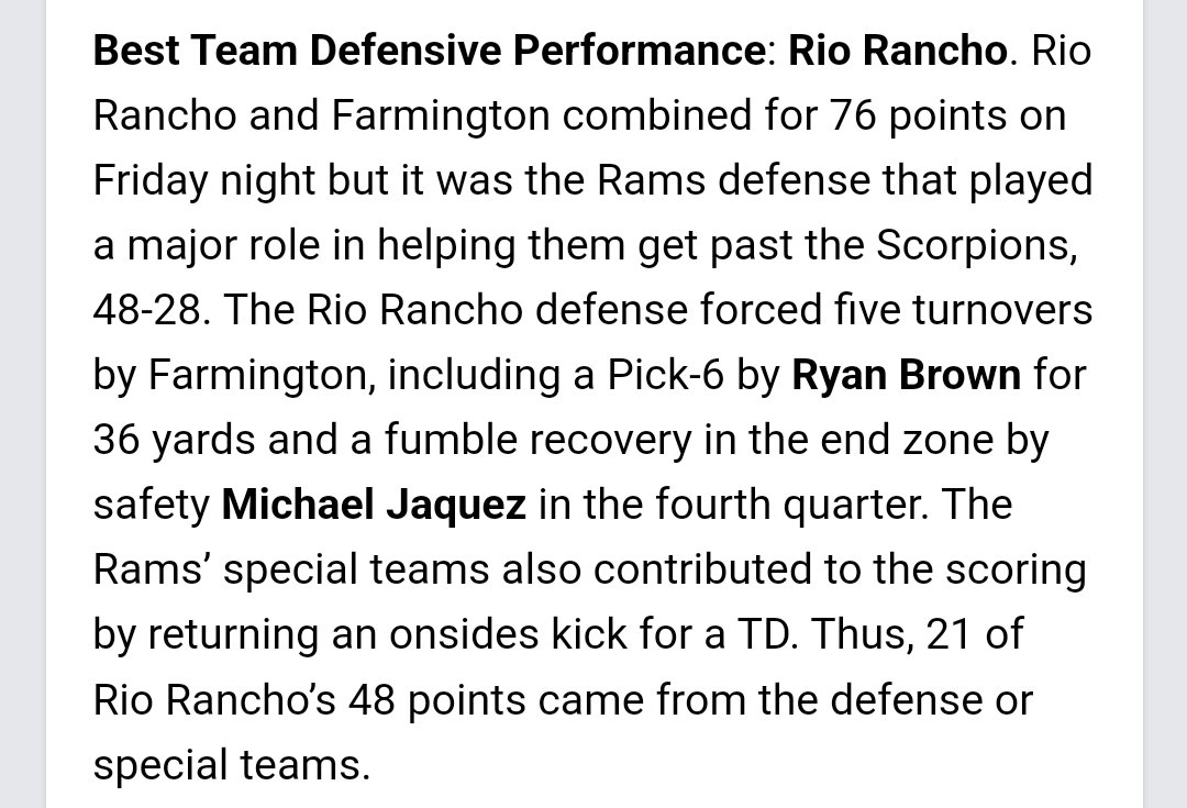 Rio Rancho Ram Athletes (@rr_rams_athlete) on Twitter photo Thanks for the mention! The defense was on fire that night! <a href="/PrepRedzoneNM/">Prep Redzone New Mexico</a> <a href="/RyanBrown_42/">Ryan Brown</a> Thanks for the mention! The defense was on fire that night! <a href="/PrepRedzoneNM/">Prep Redzone New Mexico</a> <a href="/RyanBrown_42/">Ryan Brown</a>