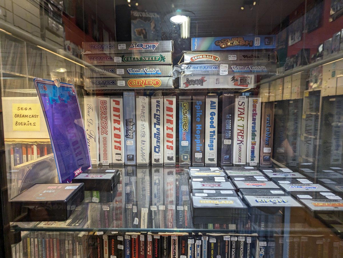 Back from a few weeks in Europe and getting reacclimated to the time zone and driving on the other side of the car/road. Mostly spent time off the grid but took one game-related photo: A small shop in Amsterdam had a surprising number of Vectrex homebrews for sale