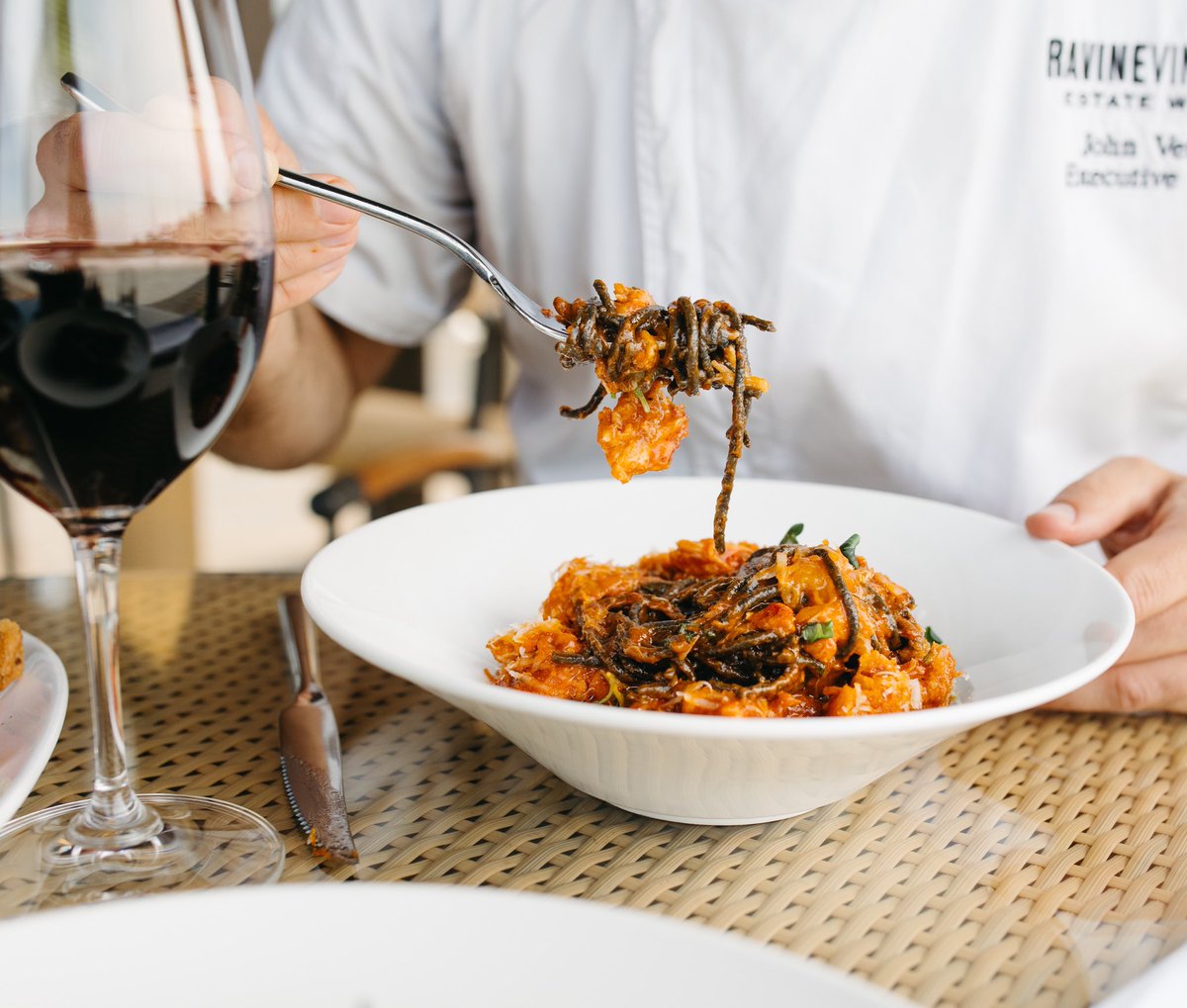 This lobster spaghetti is a match made in heaven. A fan favourite for many of our staff at Ravine.

Lobster Spaghetti
House made, bronze dye extruded organic squid ink spaghetti, fresh Atlantic lobster, confit garlic and chili sauce, heirloom tomatoes, fresh basil and parsley.