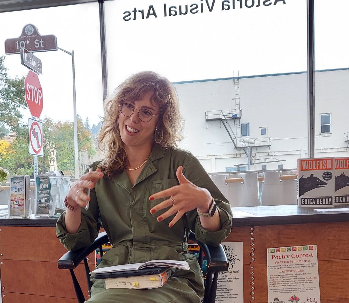 writer_guild's tweet photo. The expressive &amp; inquisitive @ericajberry kept us on the edges of our seats as she concluded her residency, sponsored by The Writer's Guild &amp; AVA. We loved hearing about your latest project. Come back to Astoria anytime! @literaryarts @daylejean #writingcommunity #amwriting https://t.co/qWxtUmsiEJ