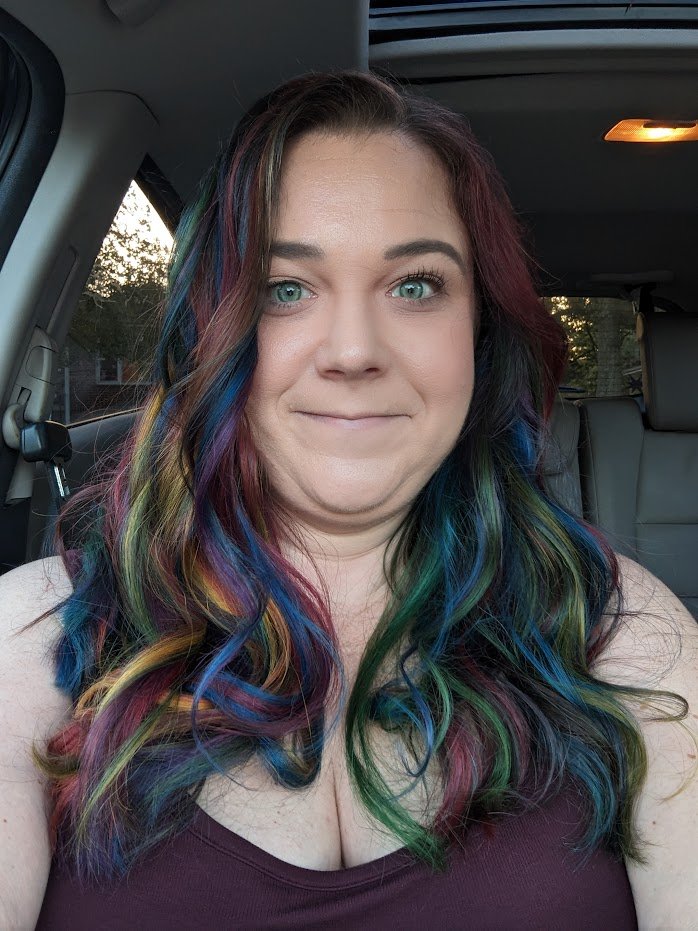 catemonsterq's tweet photo. The rainbow hair can't be stopped. I love it so much. https://t.co/lUlDWbi71W