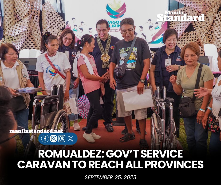 mnlstandardph's tweet image. #MSFrontPage| All provinces will be reached by President Ferdinand Bongbong Marcos Jr.’s Bagong Pilipinas Serbisyo Fair (BPSF)—the country’s biggest service #caravan—to serve #millions of #Filipino-beneficiaries after the resounding success--
READ:
manilastandard.net/news/top-stori…