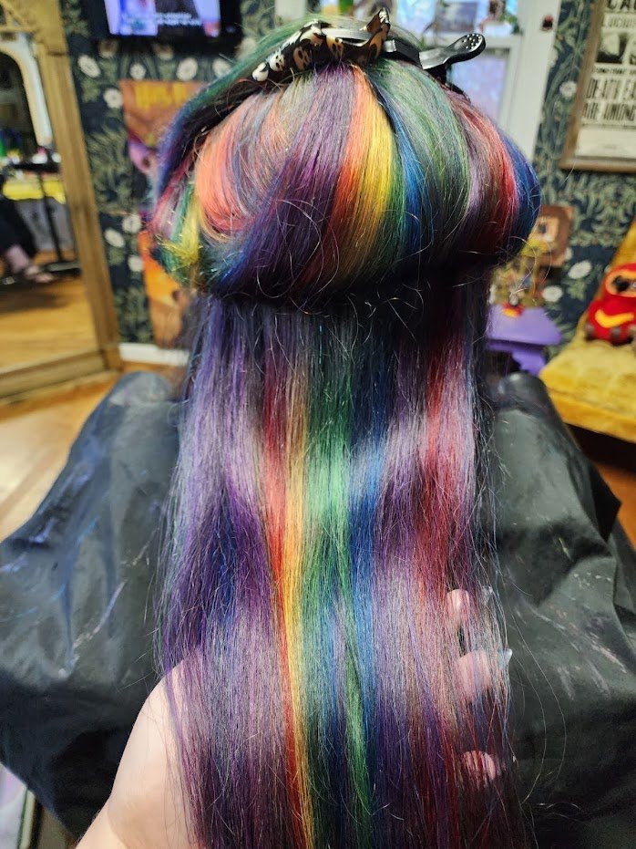 catemonsterq's tweet photo. The rainbow hair can't be stopped. I love it so much. https://t.co/lUlDWbi71W