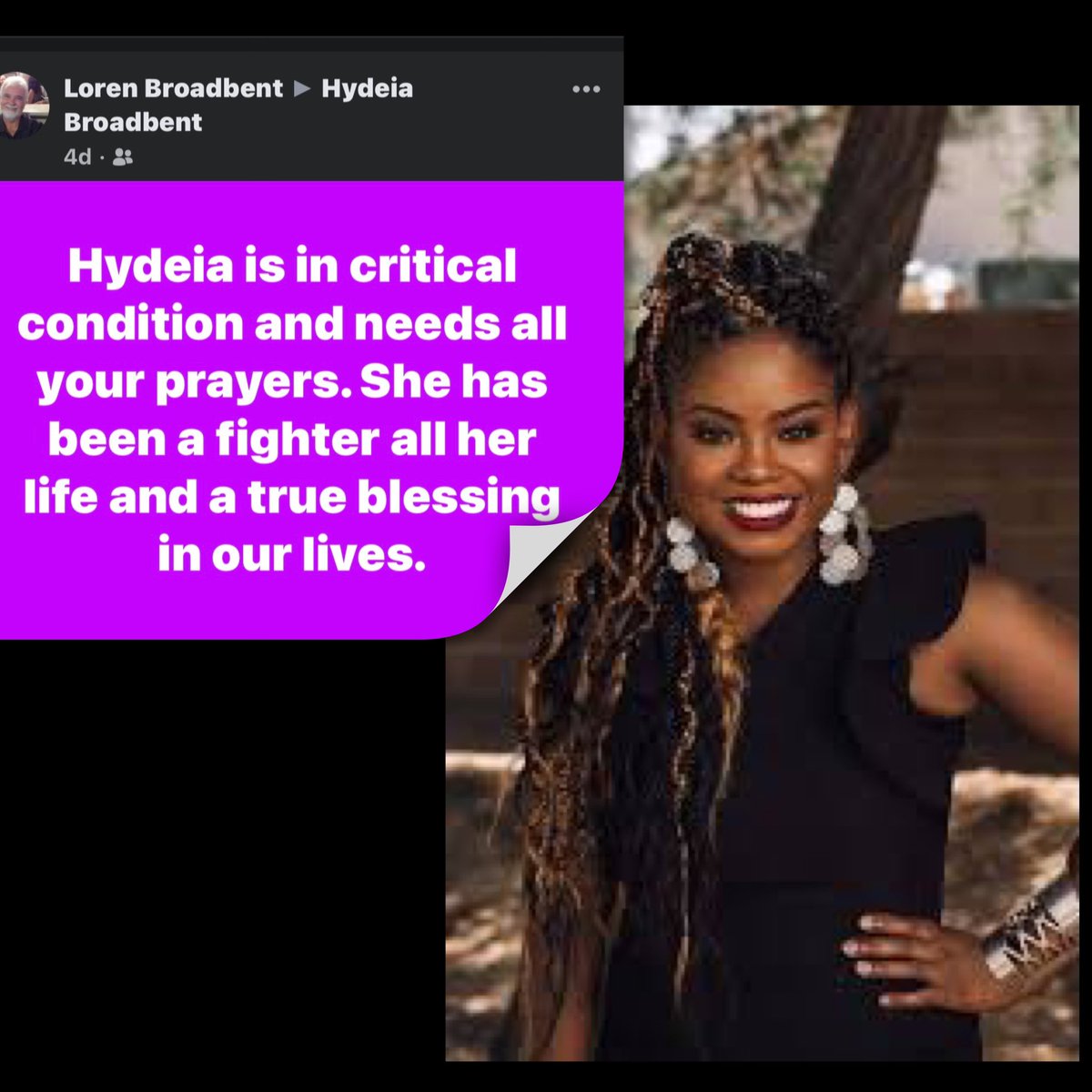 raelt's tweet photo. It is my understanding that renowned AIDS Activist Hydeia Broadbent is in critical condition- life support. Please keep her in your prayers. 🙏🏽❤️ https://t.co/KURZtkatMK