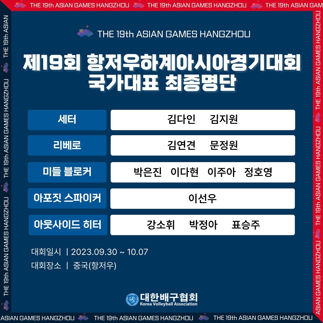 vol1etter's tweet photo. [항저우아시안게임 최종명단 및 일정]

10/1(일) 오전 11:30 vs 베트남
10/2(월) 오전 11:30 vs 네팔 https://t.co/LWCCnTZDOD