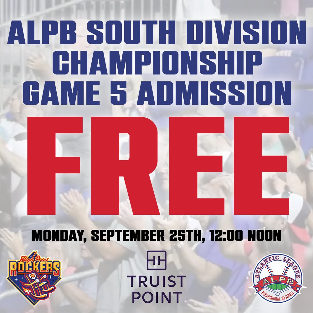 RockersBaseball's tweet image. Tomorrow, Monday, September 25th, it’s winner take all at Truist Point! 🏆

Join us for playoff baseball at 12:00 noon and get FREE admission! No ticket needed!

Spend lunch hour at the ballpark and help cheer on the Rockers!