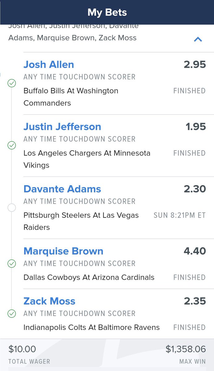 RichMerlino's tweet photo. Thank you Davante Adams. $10 bet turned into $1358.06! https://t.co/FJW2aQiCXj
