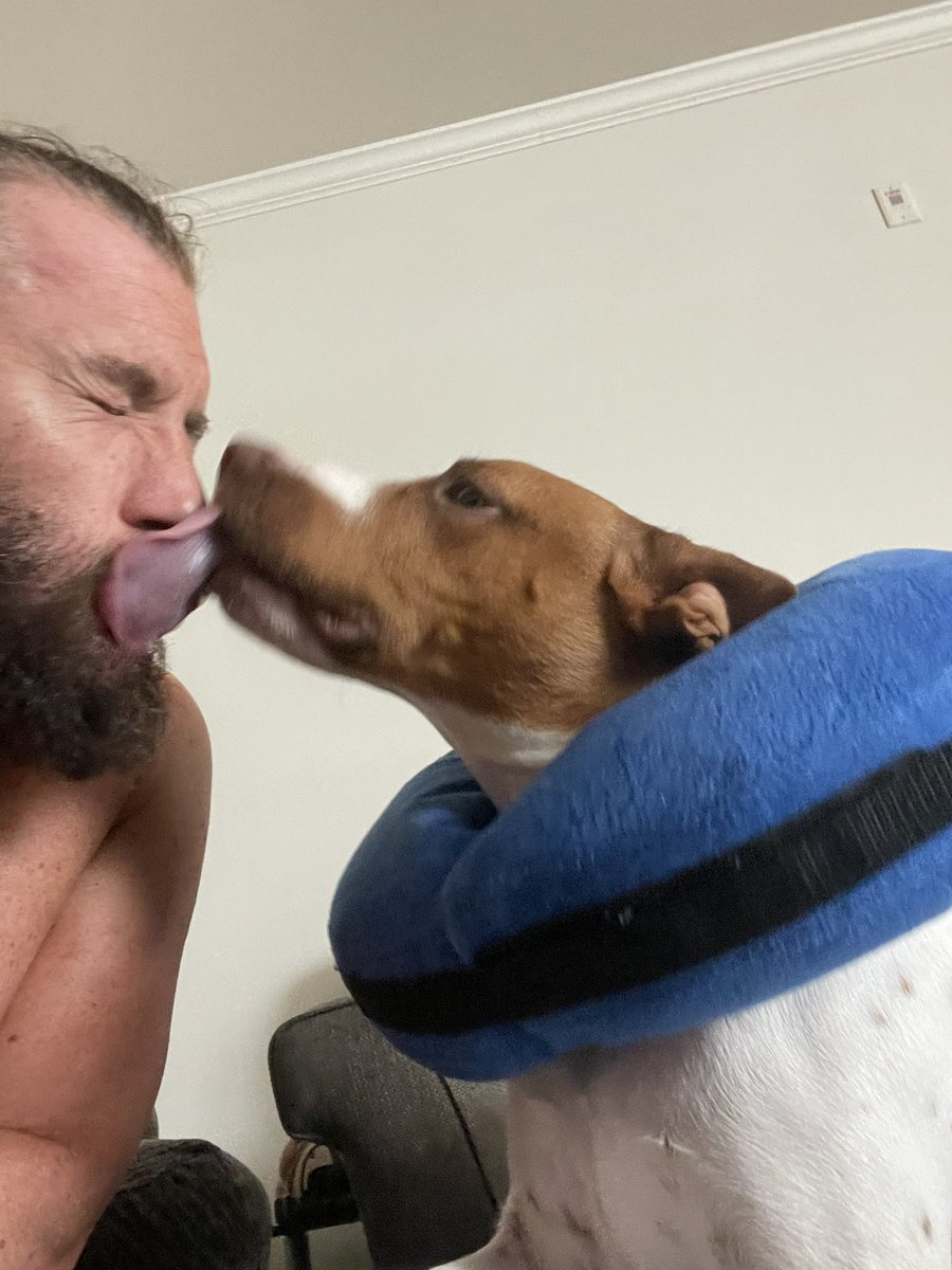 TheJohnSkyler's tweet photo. Update:
Good News: Dad is home from Memphis.
Better News: Dad loves my French kisses.
#LifeWithCharlie https://t.co/1BK6t8xhnp