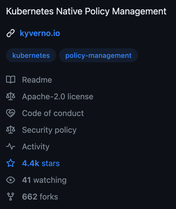 Kyverno crosses 4.4K ⭐️s. Thanks for the love and support!

github.com/kyverno/kyvern…

If you like Kyverno, make sure you give it a star, so we can continue delivering value!

We are prepping  v1.11 and have some exciting updates planned. Stay tuned! 

#Kubernetes #devops