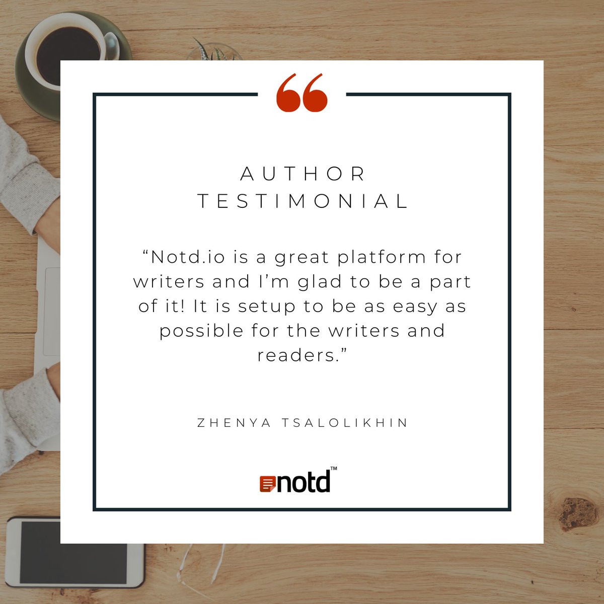 notd_io's tweet photo. https://t.co/H27Pw5fXjf: Where Writers Thrive with Ease!

Hear it from one of our authors, Zhenya Tsalolikhin, who found their writing haven on Notd!

Join Zhenya and many other writers today on https://t.co/H27Pw5fXjf!

#authortestimonial #writtingcommunity #publisher https://t.co/h4EDGoTdAi