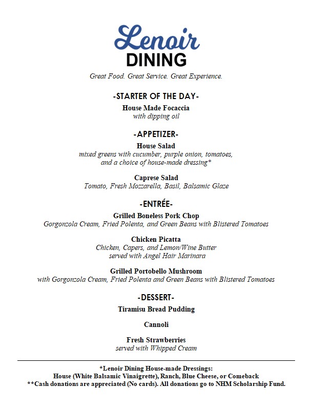 Please join us for our Italian-American inspired menu this week!  Reservations available Tuesday and Wednesday at 11:30 and 12:30!