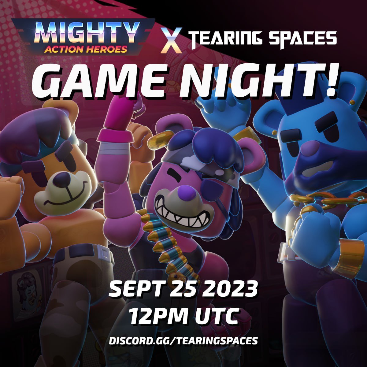 Tearing🏹Spaces (@tearing_spaces) on Twitter photo Joined our Game Night with <a href="/PlayMightyHero/">Mighty Action Heroes 💪</a> on September 25 at 12PM UTC
🎁 Rewards:
1 BBS NFT TBC from MAH
20 Discount WL from Tearing Spaces
Join today! discord.gg/Xnv8EeHq Joined our Game Night with <a href="/PlayMightyHero/">Mighty Action Heroes 💪</a> on September 25 at 12PM UTC
🎁 Rewards:
1 BBS NFT TBC from MAH
20 Discount WL from Tearing Spaces
Join today! discord.gg/Xnv8EeHq