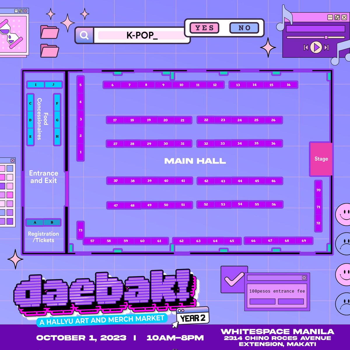 StickerConMNL's tweet photo. 🫰🏻Navigate our Hallyu vibes-filled hall with the help of DAEBAK!: A Hallyu Art and Merch Market Year 2 floor plans and exhibitors list.🫰🏻

OCTOBER 1, 2023, Sunday, 10AM-8PM
Whitespace Manila, Chino Roces Avenue Extension, Makati City

Entrance fee: 100pesos

#daebak2023 https://t.co/apzw2TnKmK