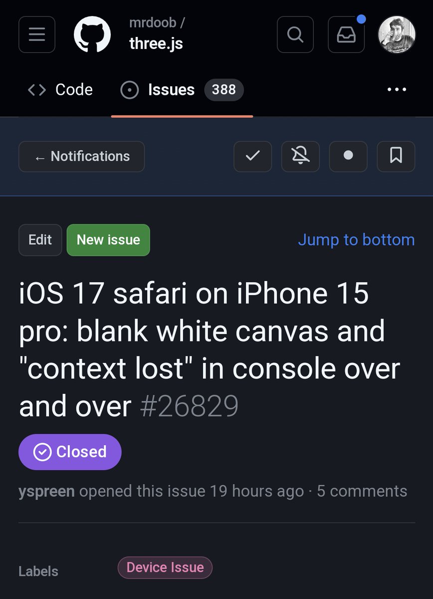 You know there's a new Safari iOS when reports of broken WebGL start pouring in 😖