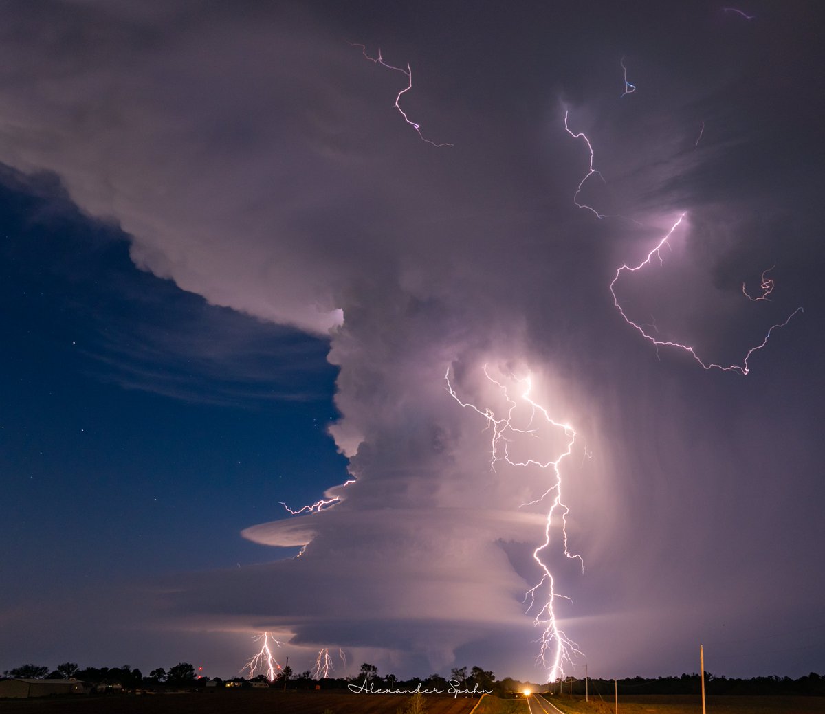 Last night's LP supercell near Ada, OK put on one of the best shows I have ever witnessed. The structure spun like a top, positive CGs barraged the landscape, and stars shone in the distance. A tornado warning was issued at this time (see possible funnel under the meso). #okwx