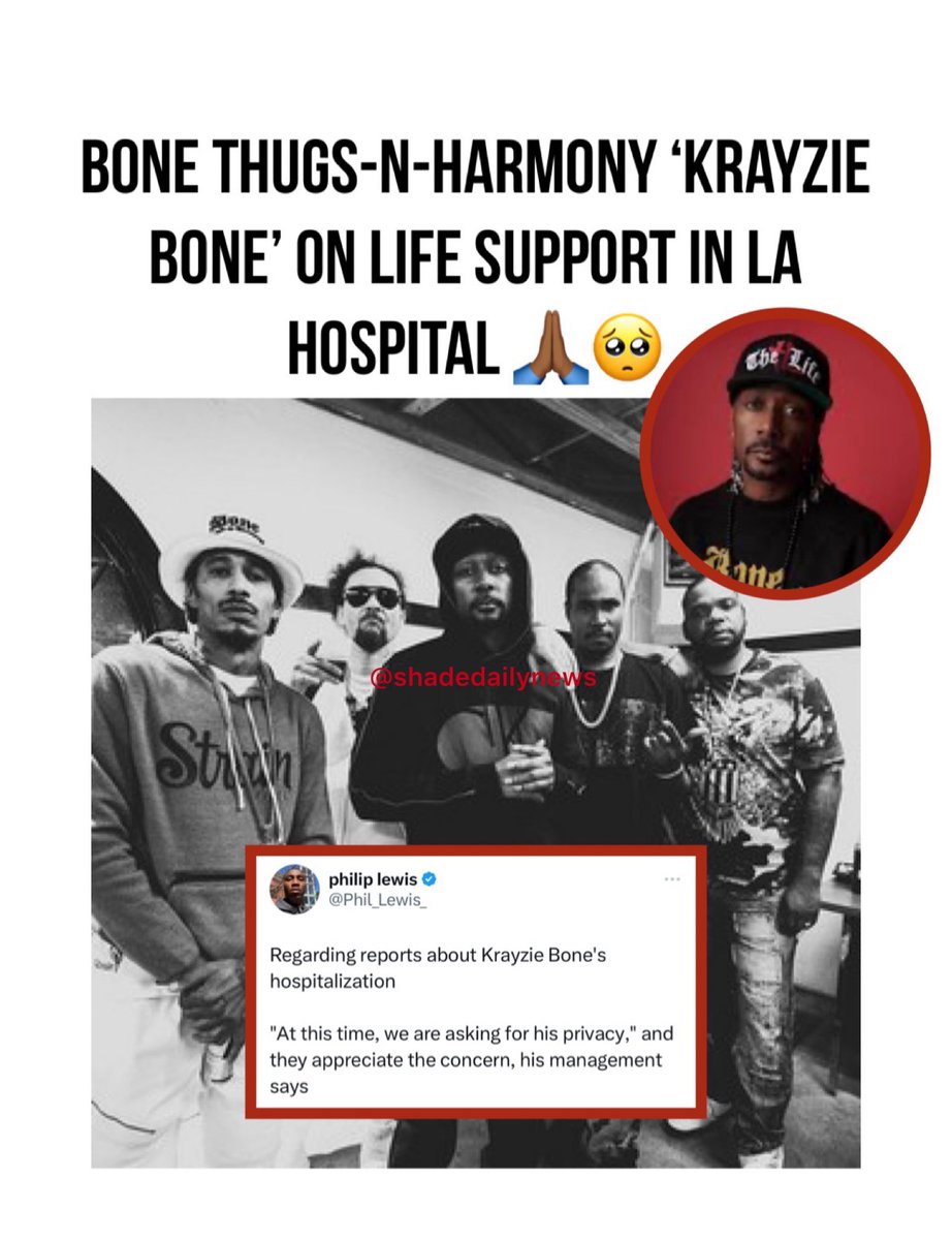 Prayers up for rapper #krayziebone aka Anthony Henderson of #bonethugsnharmony He is reportedly on life support in an LA Hospital in critical condition as a result of coughing up blood. His management tweeted “At this time, we are asking for his privacy” 🙏🏾 Thoughts? 👇🏾