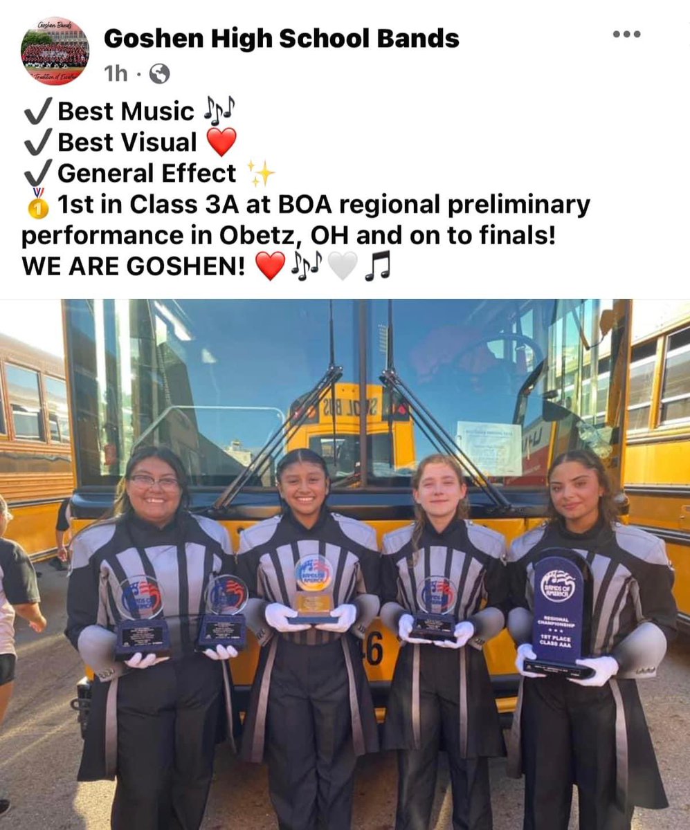 Goshen Crimson Marching Band class 3A Champions!!
