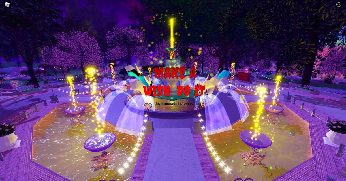 McQueenRH's tweet photo. daily reminder: this fountain has had warm yellow stuff coming from it but still hasn’t spit out a halo for you #royalehigh https://t.co/9di4tM57vc