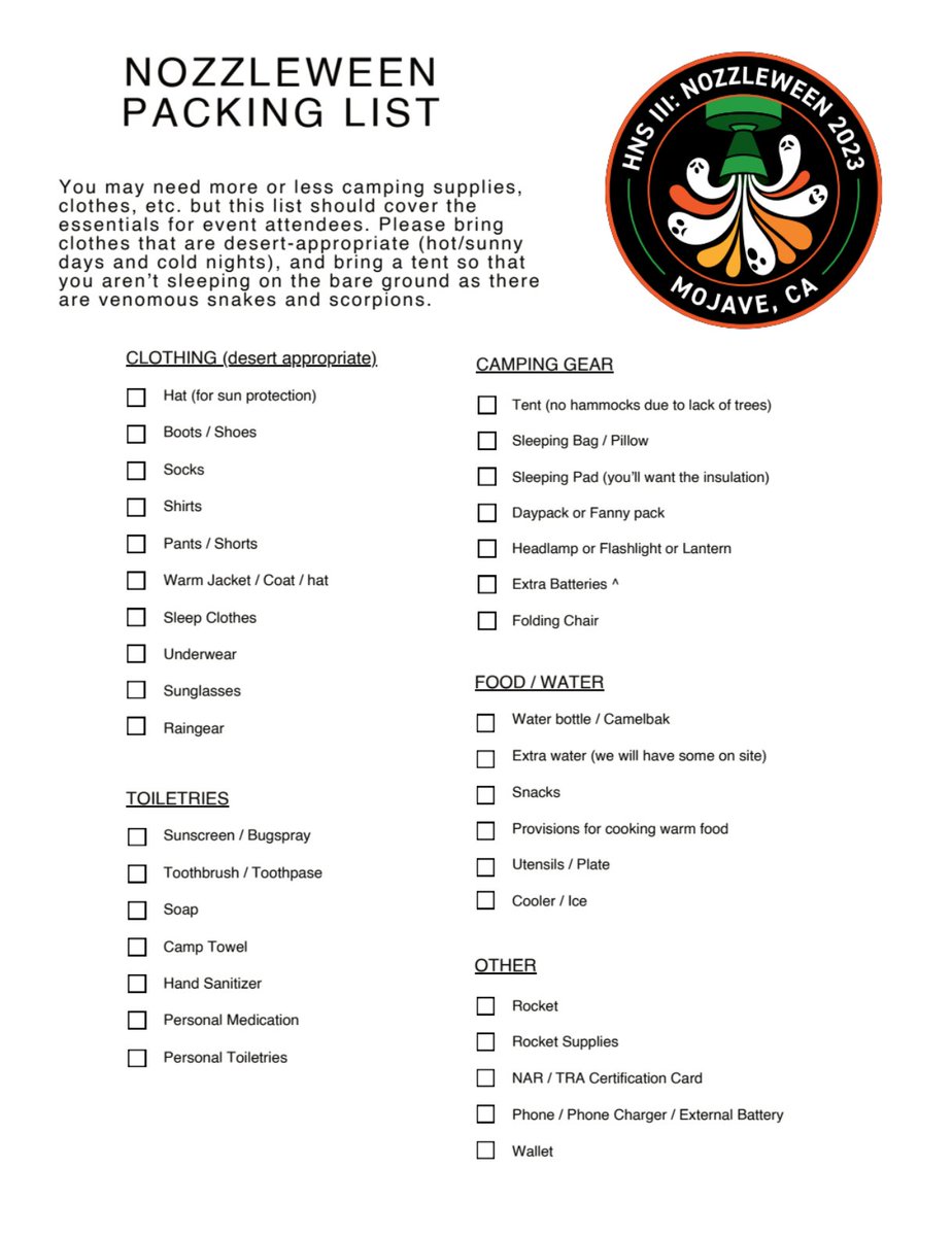 HotNozzleSummer's tweet photo. Howdy Nozzlers! Are you prepared for camping out at FAR? ⛺️ We've put together a helpful little packing guide to help, print-able version here: 
https://t.co/AdMONLHR0S📋🚀

Top of the list? Your tickets!🎟️Coupon code NozzleSpice for 10% off ends tonight!
https://t.co/aKQyIArYKy https://t.co/IcloPuh5CJ