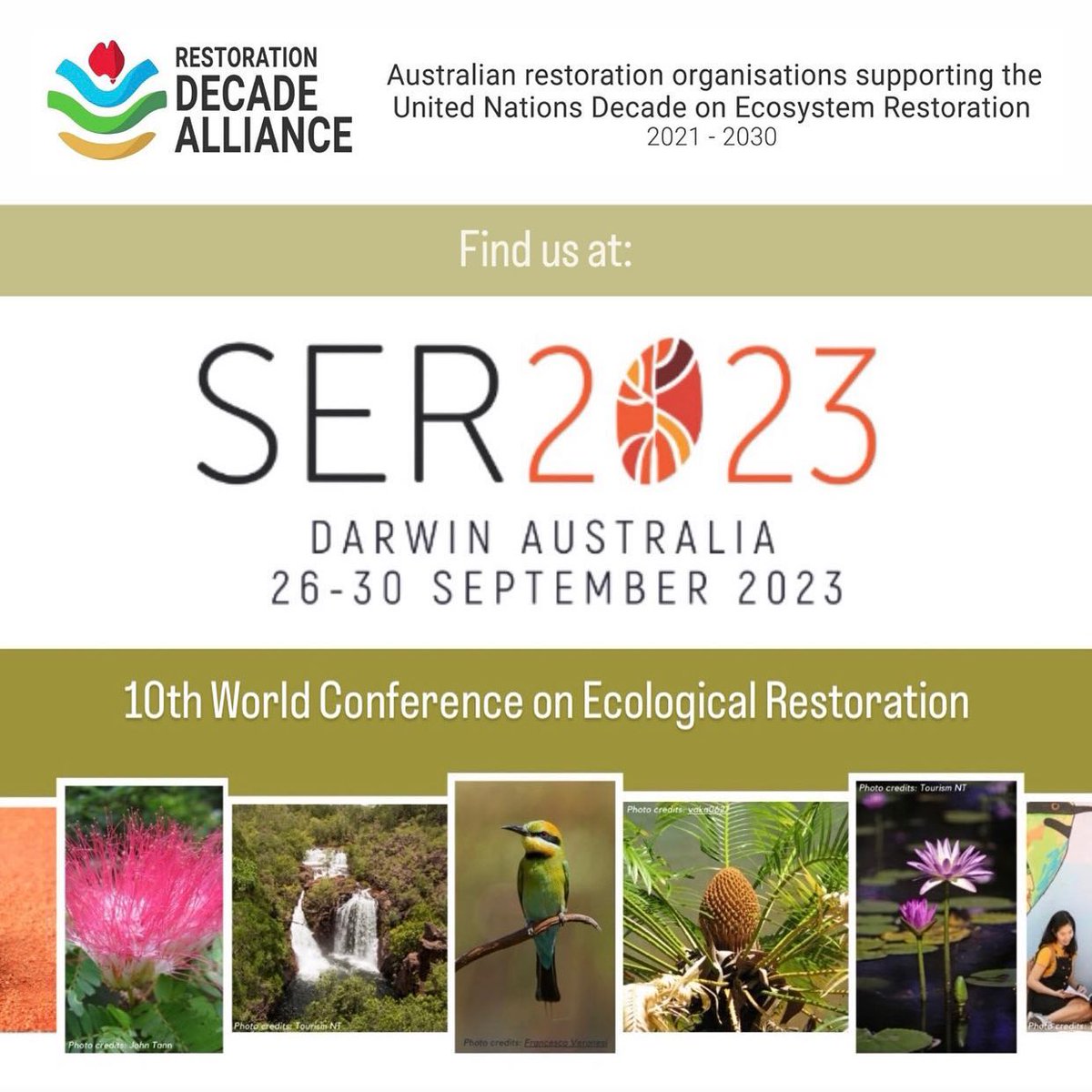 Join us at the following RDA events at SER23!:
🗓️ Thurs 28th⌚️ 10:30am - 12:30pm 🟢 Symposia #28 “Towards a National Restoration Plan […]”
🗓️ Thurs 28th ⌚️ 2:00pm - 3:30pm 🟢 Workshop #126 “Workshopping a National Restoration Plan for Australia”