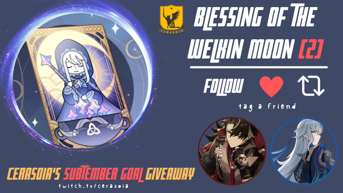 Cerasoia's tweet photo. We just reached a milestone in our Subtember Goal, so we are giving away (2) Blessing of the Welkin Moon!

All you have to do is:
✨Follow @Cerasoia 
✨Like this post
✨Retweet
✨Tag a friend

🎉Results will be posted on October 7, 2023, 10:00 pm PHT! Goodluck!
#cerasoia #cerahub https://t.co/3DsJpR8ZPT
