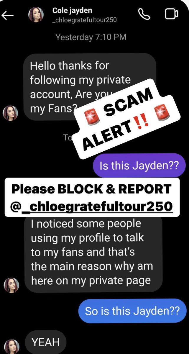 JaydenCole's tweet photo. #instaScam updates! here’s the link to my (ONLY) ig: https://t.co/MhQeDQDZYI & here’s some scammers to watch out for: https://t.co/UwZen0ue0C