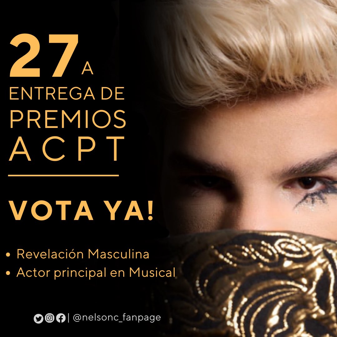 Tu voto por Nelson en los Premios ACPT sería un reconocimiento merecido a su dedicación y pasión por el teatro🎭❤️

Acá puedes votar por Nelson en las categorías:

-Revelación masculina 
- Actor Principal en Musical

🔗: acpteatro.com/post/vota-por-…