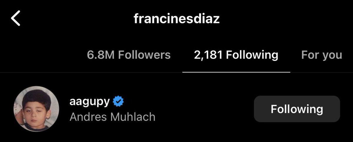 09.25.23 | Following

Francine started following 
#AndresMuhlach on Instagram! ☑️

#FrancineDiaz | @francinecarreld