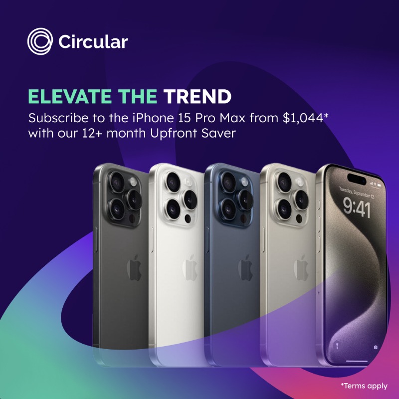 Now_Circular's tweet photo. Oh hey iPhone 15. Meet the Upfront Saver 12+ month subscription. One upfront payment. Free Damage Cover. 48% cheaper than buying. Don't just stay on trend, elevate it. Subscribe and save time, cold hard cash and the planet. 

#UpfrontSaver #SustainableTech #SubscribeDontBuy