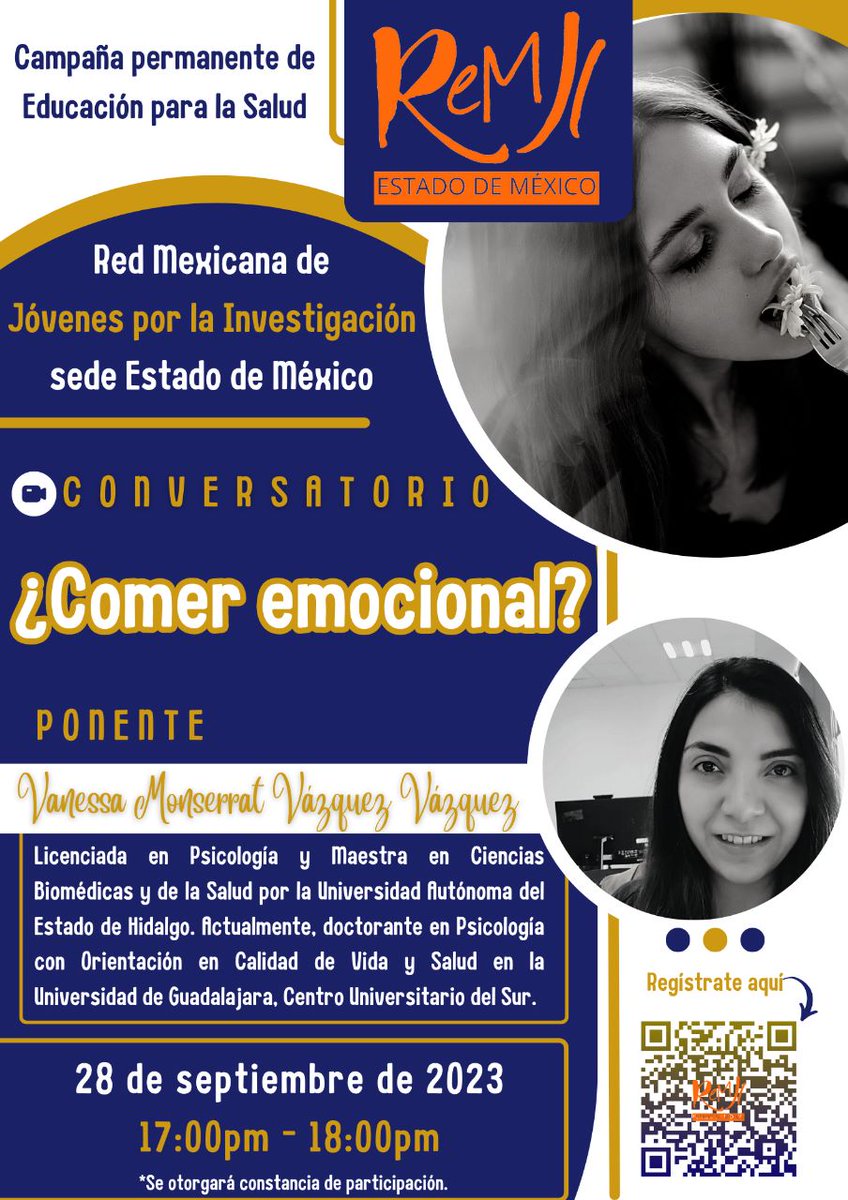 ReMJI_EdoMex's tweet photo. Les invitamos a nuestro conversatorio "¿Comer emocional?", el cual se llevará a cabo el próximo jueves 28 de septiembre del 2023 a las 17:00 hrs.

Si deseas asistir regístrate en el siguiente formulario: 

https://t.co/JUs4TbArct https://t.co/p4l5TvQjfD