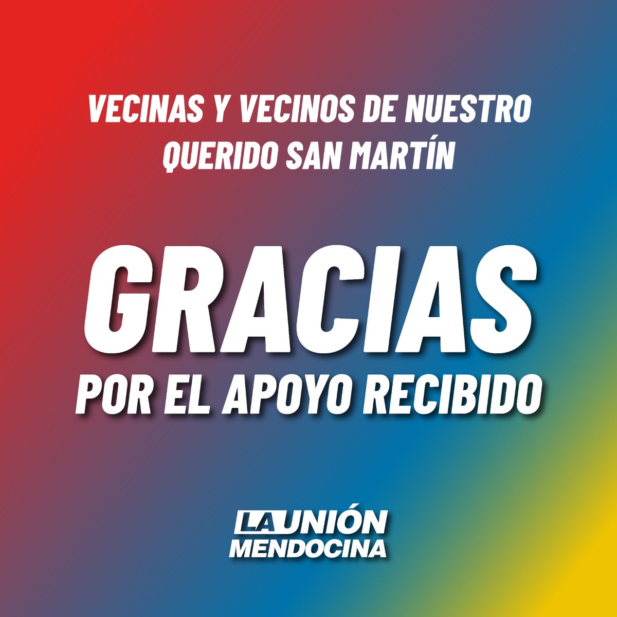 Gracias a los vecinos que nos acompañaron con su voto, a la militancia por el compromiso y el esfuerzo.
Gracias a #laum y <a href="/omardemarchi/">Omar De Marchi</a> por apostar a la transformación de la provincia. Este proceso electoral ha sido una demostración del poder de unión de los mendocinos.